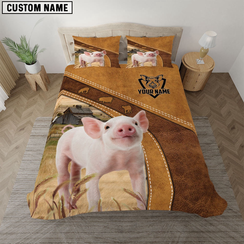 Custom Name Pig Bedding Set, Farm Bedding Set, Farmhouse Bedding Set