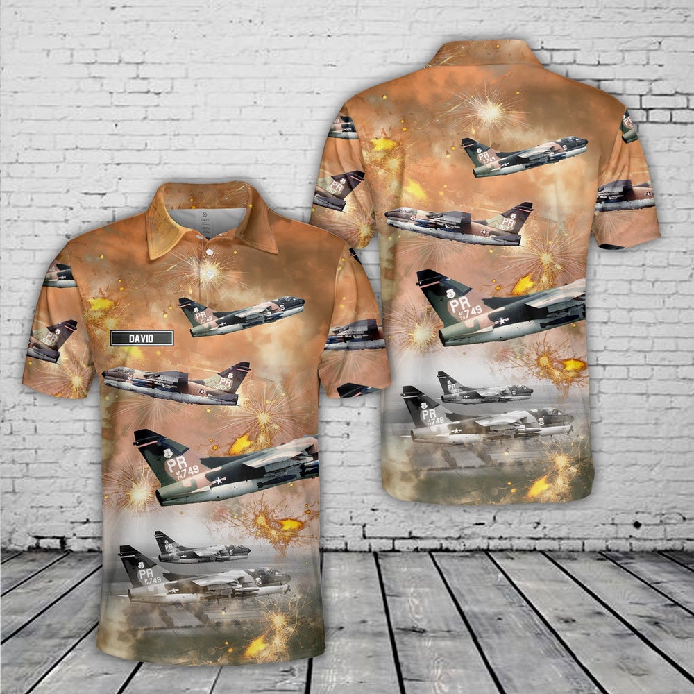 Custom Name Puerto Rico Air National Guard A-7D Corsair II 198th Airlift Squadron AOP Polo Shirt, Veteran Polo Shirt