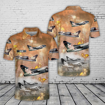 Custom Name Puerto Rico Air National Guard A-7D Corsair II 198th Airlift Squadron AOP Polo Shirt, Veteran Polo Shirt