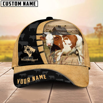 Custom Name Race Montbéliard Cattle 3D Cap, Farmer Cap, Vintage Farmer Hat, Mens Farmer Hats, Cap For Farmers