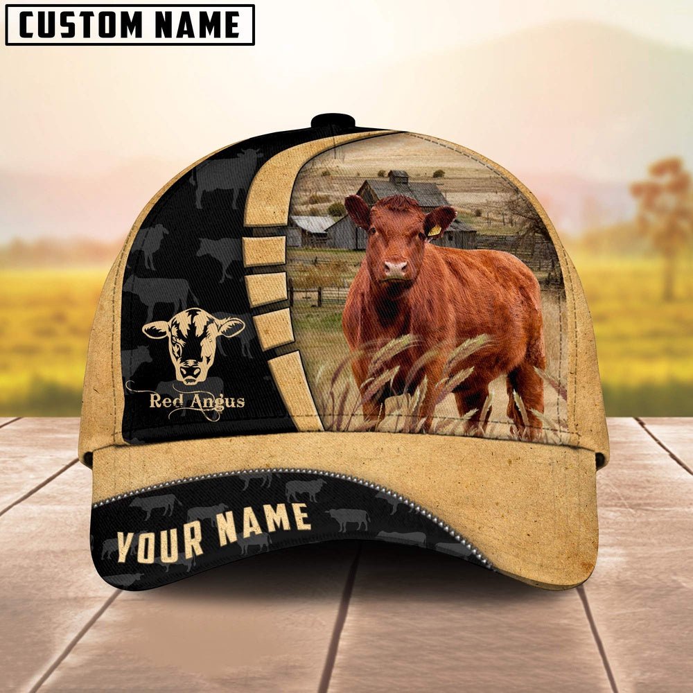Custom Name Red Angus Cattle 3D Cap, Farmer Cap, Vintage Farmer Hat, Mens Farmer Hats, Cap For Farmers