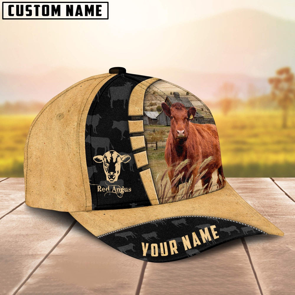 Custom Name Red Angus Cattle 3D Cap, Farmer Cap, Vintage Farmer Hat, Mens Farmer Hats, Cap For Farmers