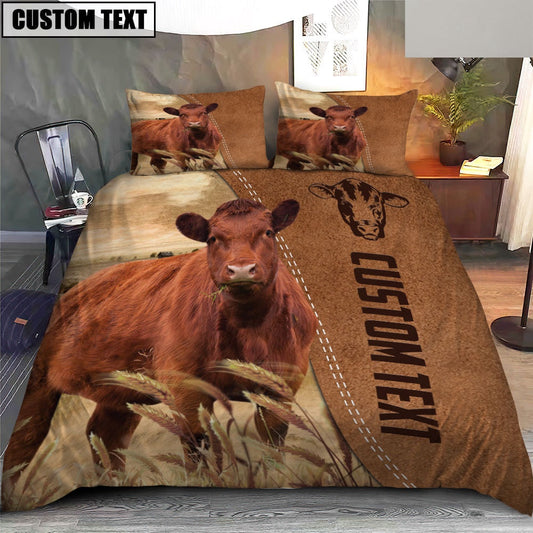 Custom Name Red Angus Cattle Brown Bedding Set, Farm Bedding Set, Farmhouse Bedding Set