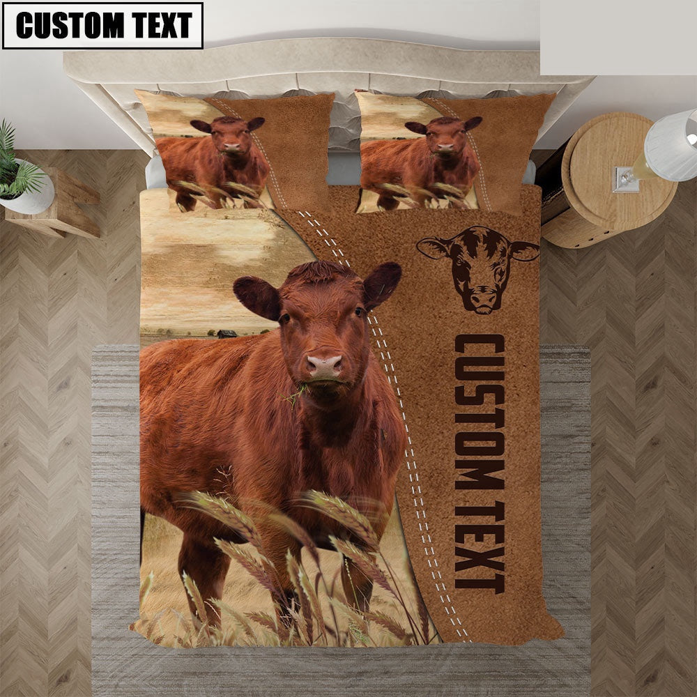 Custom Name Red Angus Cattle Brown Bedding Set, Farm Bedding Set, Farmhouse Bedding Set