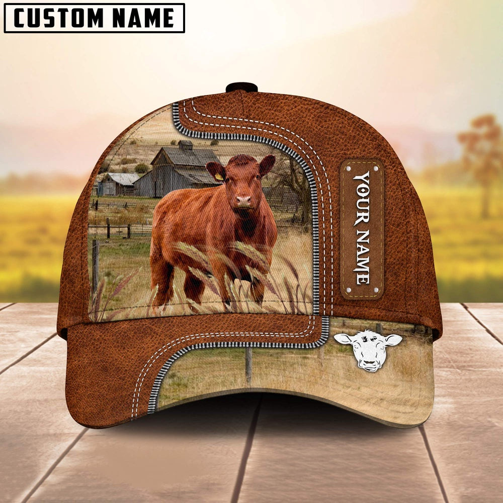 Custom Name Red Angus Cattle Cap On The Meadow, Farmer Cap, Vintage Farmer Hat, Mens Farmer Hats, Cap For Farmers