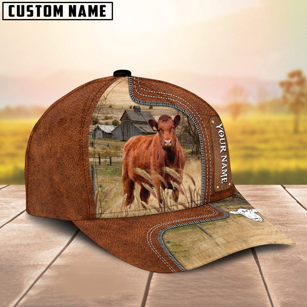 Custom Name Red Angus Cattle Cap On The Meadow, Farmer Cap, Vintage Farmer Hat, Mens Farmer Hats, Cap For Farmers
