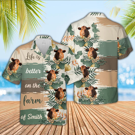Custom Name Red Angus Life Is Better On The Farm Hawaiian Shirt, Farm Hawaiian Shirt, Farmer Hawaii