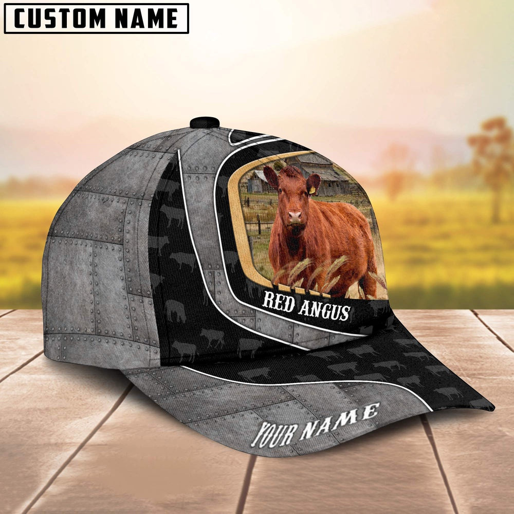 Custom Name Red Angus Metal Pattern Cap, Farmer Cap, Vintage Farmer Hat, Mens Farmer Hats, Cap For Farmers