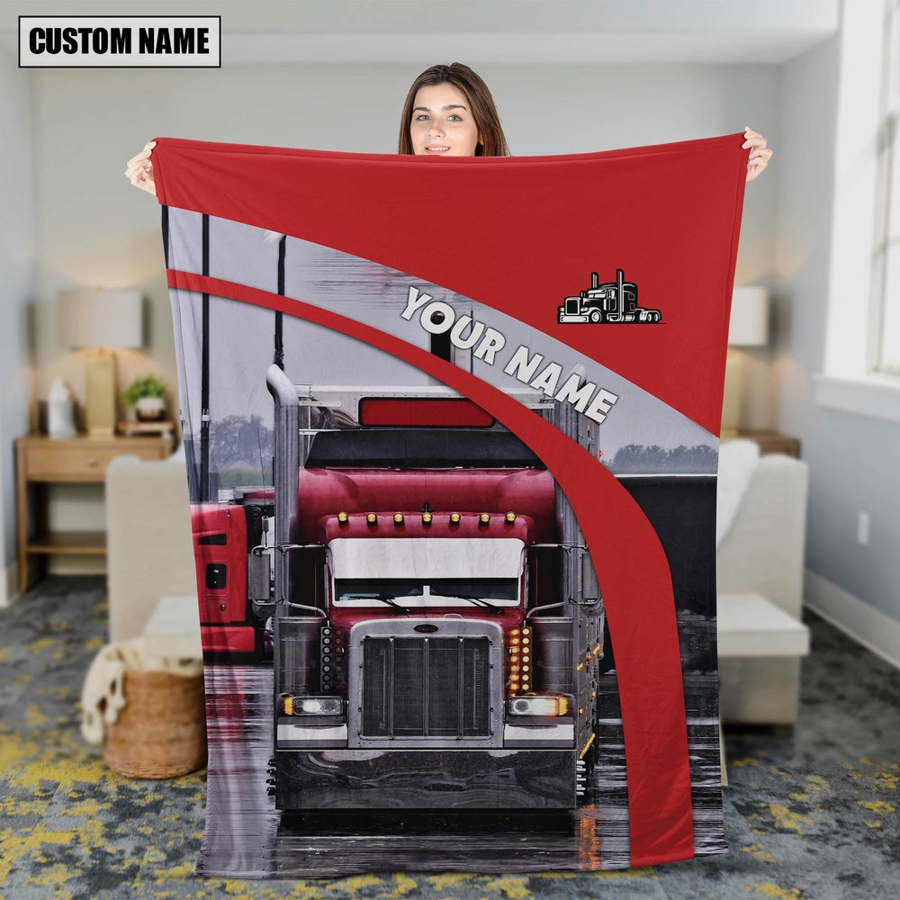 Custom Name Red Big Truck T Shirts, Truck Driver Blanket 2024, Farm Blanket, Farm Animal Blanket