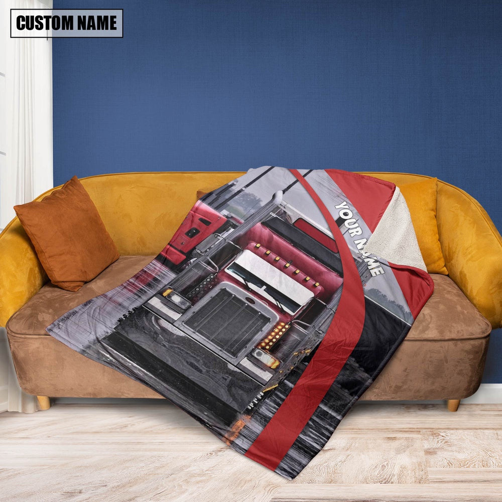 Custom Name Red Big Truck T Shirts, Truck Driver Blanket 2024, Farm Blanket, Farm Animal Blanket
