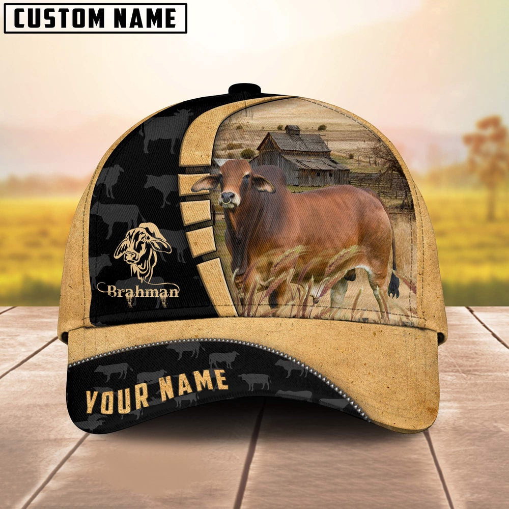 Custom Name Red Brahman Cattle 3D Cap, Farmer Cap, Vintage Farmer Hat, Mens Farmer Hats, Cap For Farmers