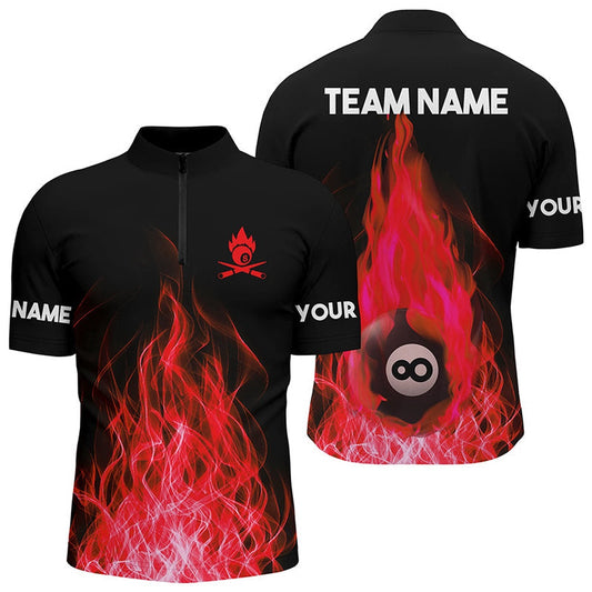 Custom Name Red Flaming Billiard 3D Jersey Shirts Custom Billiard 8 Ball For Team, Billiard Team Jersey Shirt