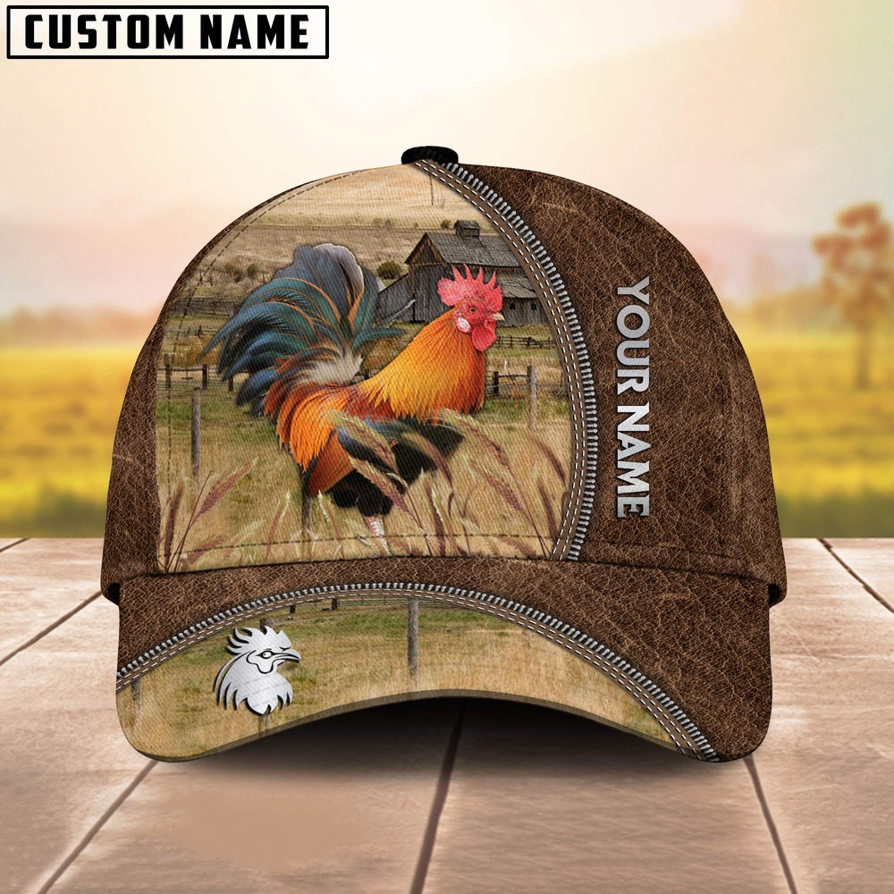 Custom Name Rhode Island Red Brown Leather Pattern Cap, Farmer Cap, Vintage Farmer Hat, Mens Farmer Hats, Cap For Farmers