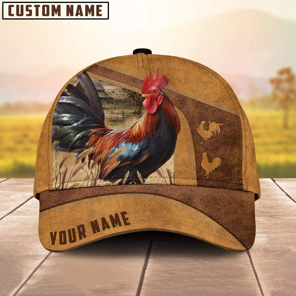 Custom Name Rhode Island Red Rooster Brown Cap, Farmer Cap, Vintage Farmer Hat, Mens Farmer Hats, Cap For Farmers