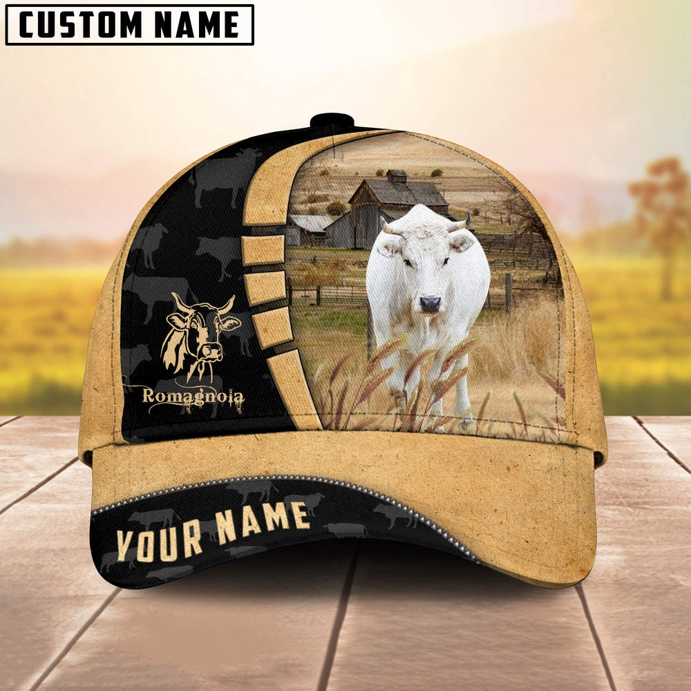 Custom Name Romagnola Cattle 3D Cap, Farmer Cap, Vintage Farmer Hat, Mens Farmer Hats, Cap For Farmers