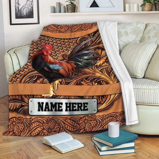 Custom Name Rooster Chickens Sheridan Style Blanket, Farm Blanket, Farm Animal Blanket