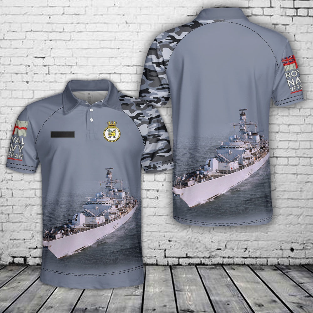 Custom Name Royal Navy HMS Argyll (F231) Type 23 Duke-class frigate Polo Shirt, Veteran Polo Shirt