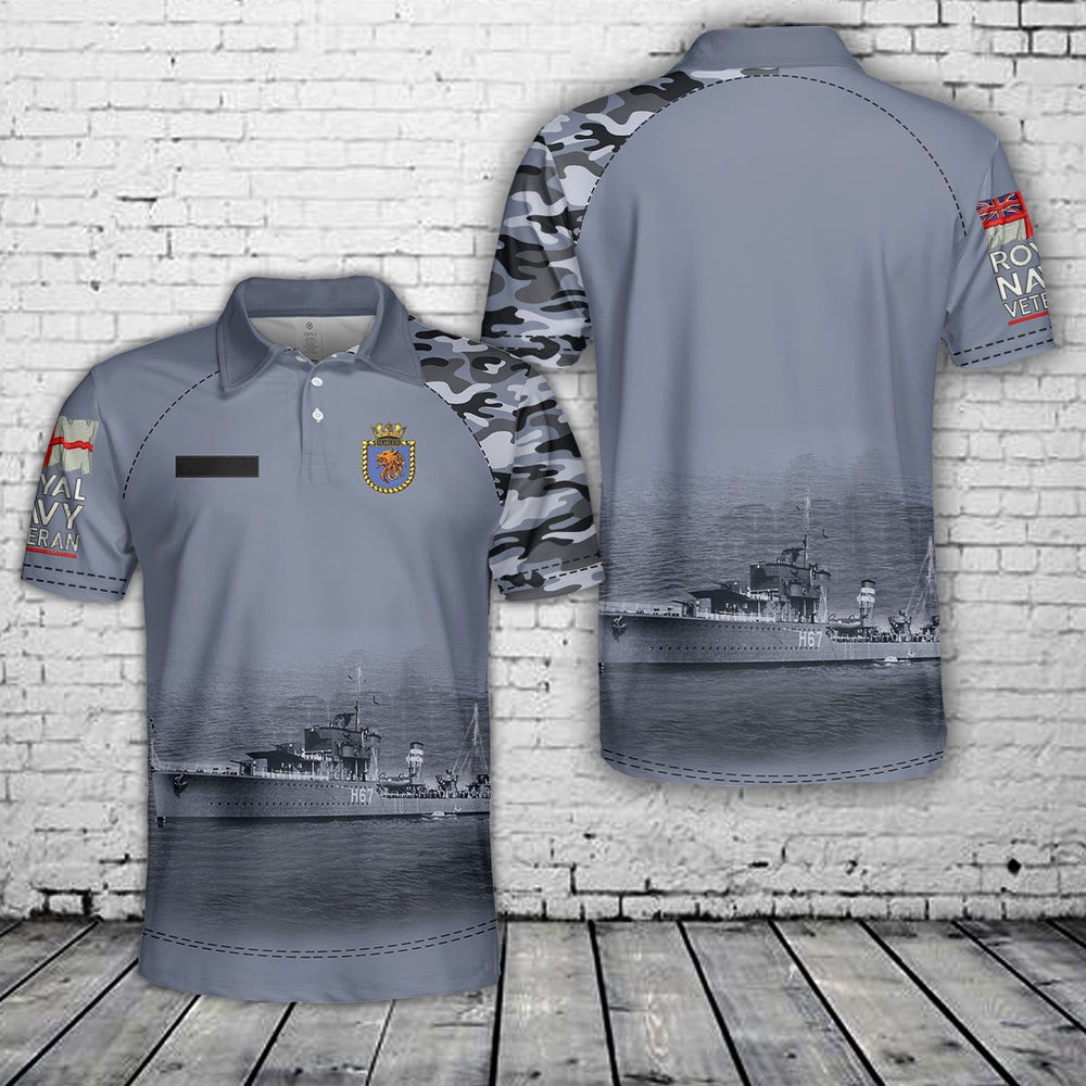 Custom Name Royal Navy HMS Fearless (H67) F-class destroyer Polo Shirt, Veteran Polo Shirt