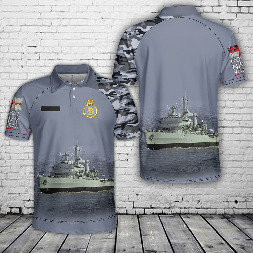 Custom Name Royal Navy HMS Fearless (L10) Fearless-class landing platform dock Polo Shirt, Veteran Polo Shirt