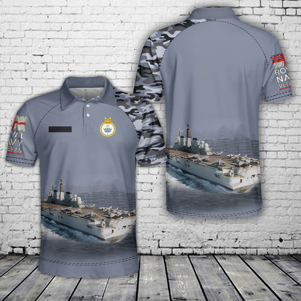 Custom Name Royal Navy HMS Invincible (R05) Invincible-class aircraft carrier Polo Shirt, Veteran Polo Shirt