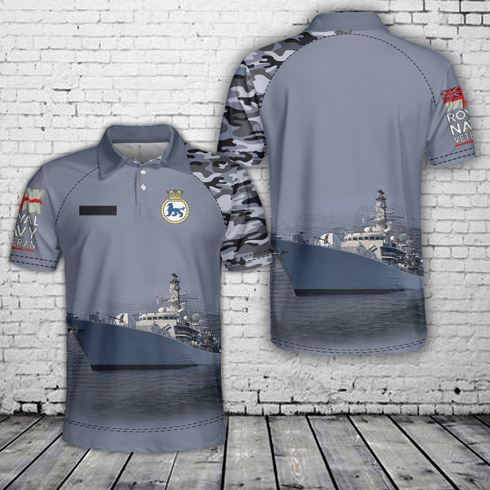 Custom Name Royal Navy HMS Northumberland (F238) Type 23 Duke-class frigate Polo Shirt, Veteran Polo Shirt