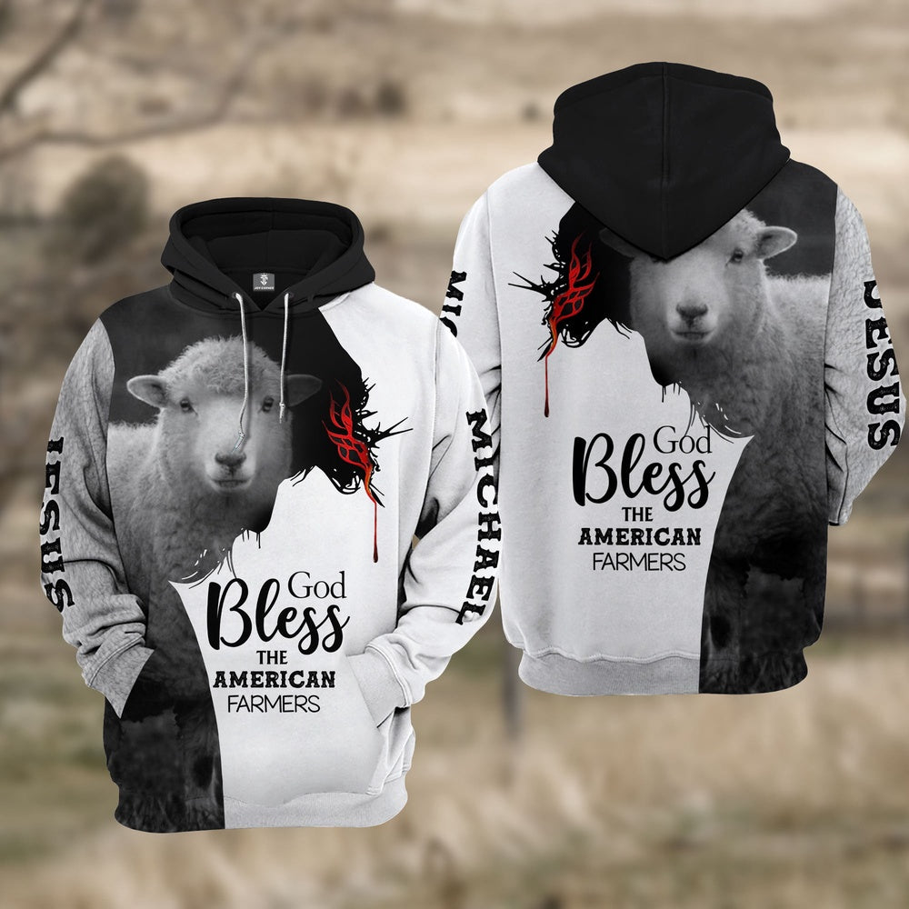Custom Name Sheep 3D JESUS Blessing Hoodie, Farmer Hoodie, Custom Farm Shirts, Farmer T Shirt