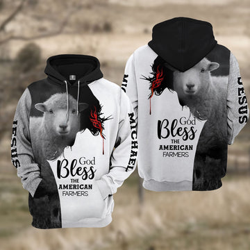Custom Name Sheep 3D JESUS Blessing Hoodie, Farmer Hoodie, Custom Farm Shirts, Farmer T Shirt
