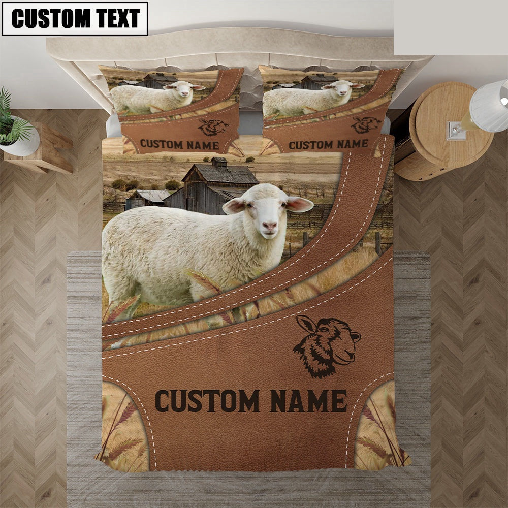Custom Name Sheep On Farm Bedding Set, Farm Bedding Set, Farmhouse Bedding Set
