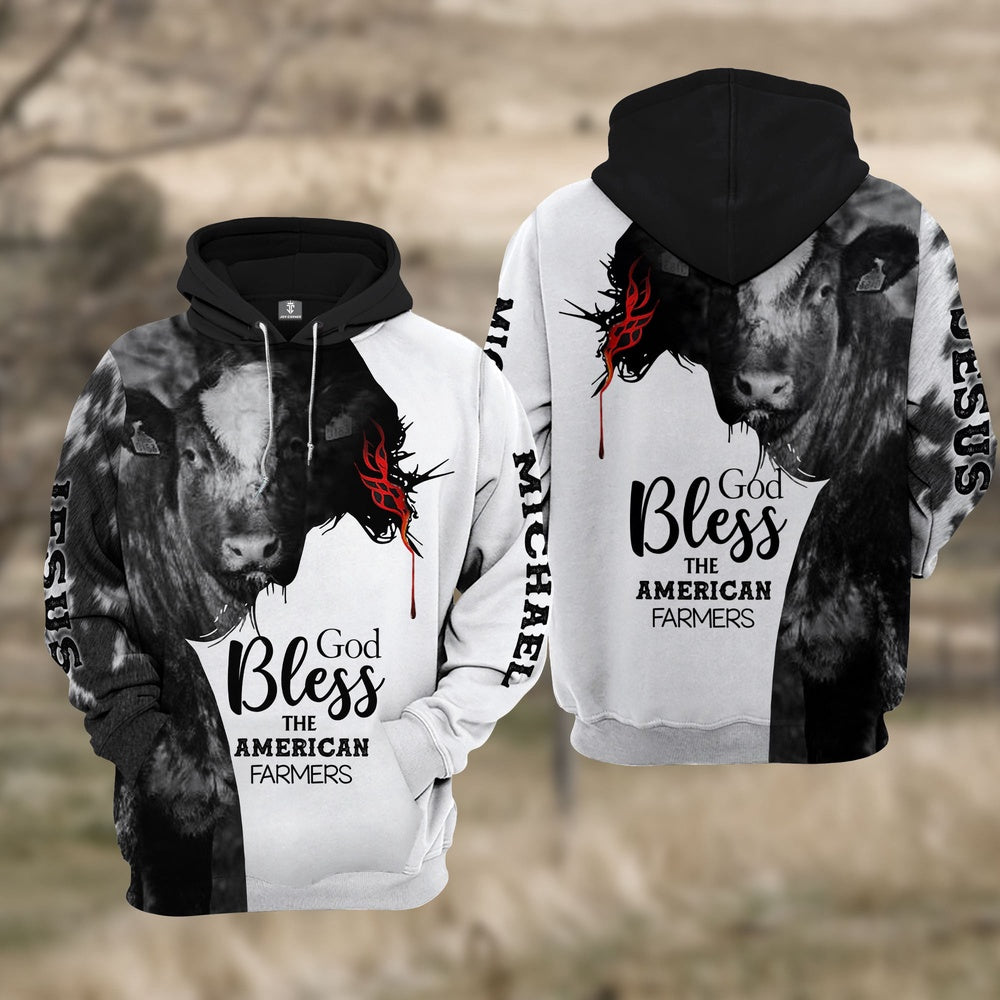 Custom Name Shorthorn Cattle 3D JESUS Blessing Hoodie, Farmer Hoodie, Custom Farm Shirts, Farmer T Shirt