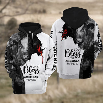 Custom Name Shorthorn Cattle 3D JESUS Blessing Hoodie, Farmer Hoodie, Custom Farm Shirts, Farmer T Shirt