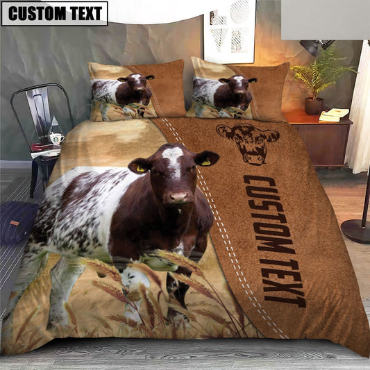 Custom Name Shorthorn Cattle Brown Bedding Set, Farm Bedding Set, Farmhouse Bedding Set