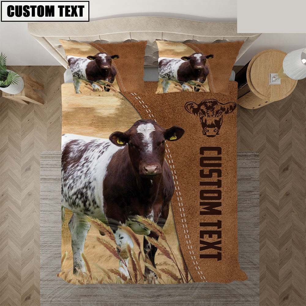 Custom Name Shorthorn Cattle Brown Bedding Set, Farm Bedding Set, Farmhouse Bedding Set