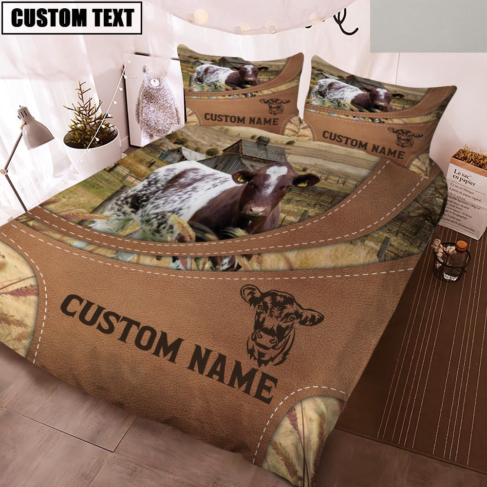 Custom Name Shorthorn On Farm Bedding Set, Farm Bedding Set, Farmhouse Bedding Set