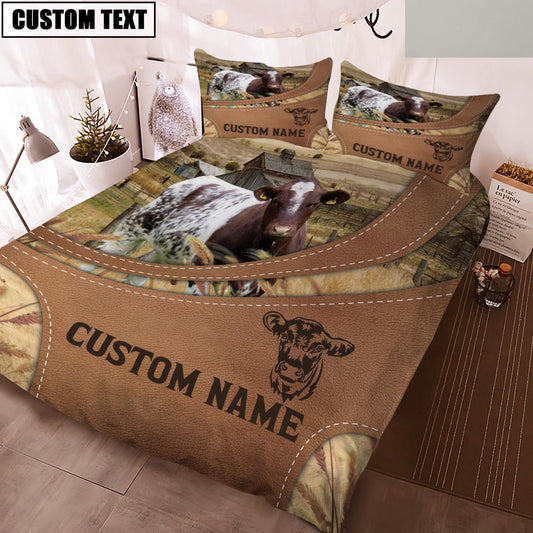 Custom Name Shorthorn On Farm Bedding Set, Farm Bedding Set, Farmhouse Bedding Set