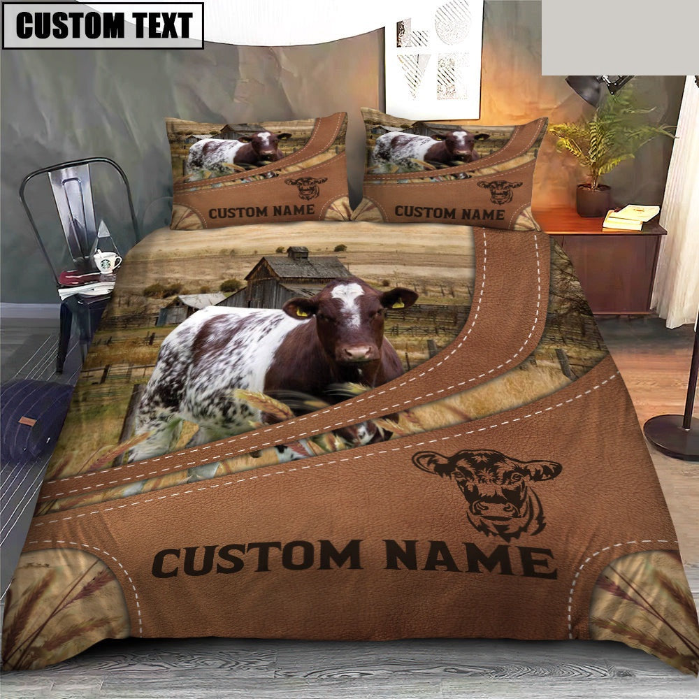 Custom Name Shorthorn On Farm Bedding Set, Farm Bedding Set, Farmhouse Bedding Set