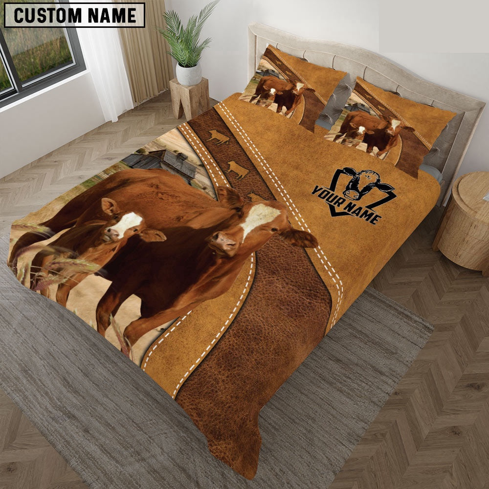 Custom Name Simbrah Cattle Bedding Set, Farm Bedding Set, Farmhouse Bedding Set