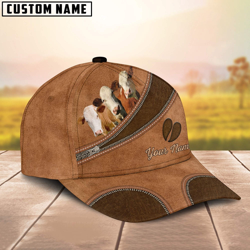 Custom Name Simmental Brown Happiness Cap, Farmer Cap, Vintage Farmer Hat, Mens Farmer Hats, Cap For Farmers