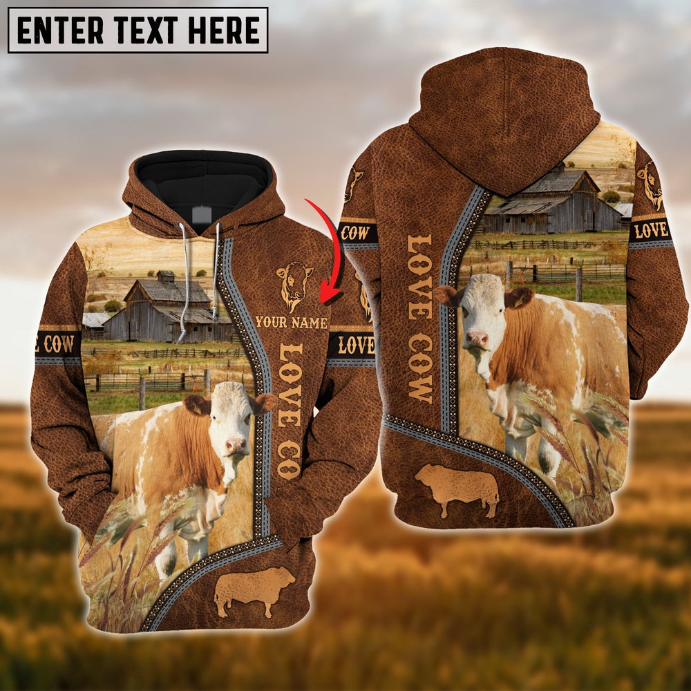 Custom Name Simmental Cattle 3D Printed Hoodie, Farmer Hoodie, Custom Farm Shirts, Farmer T Shirt