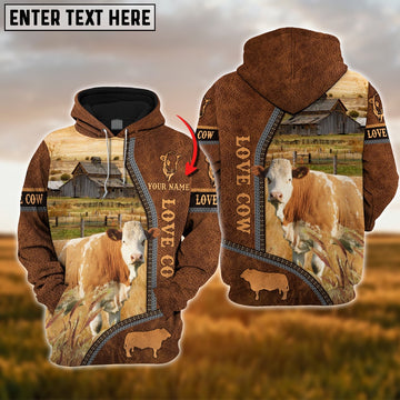 Custom Name Simmental Cattle 3D Printed Hoodie, Farmer Hoodie, Custom Farm Shirts, Farmer T Shirt