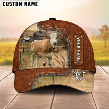 Custom Name Simmental Cattle Cap On The Meadow, Farmer Cap, Vintage Farmer Hat, Mens Farmer Hats, Cap For Farmers