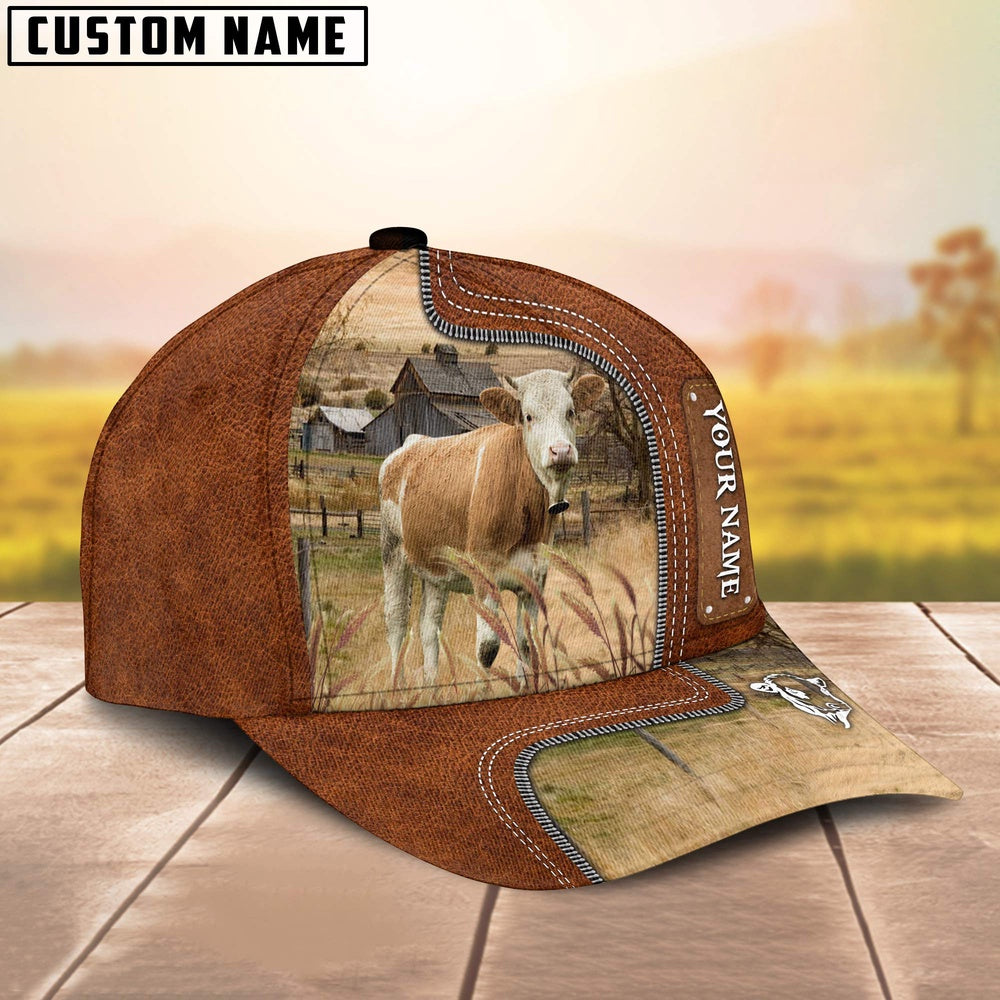 Custom Name Simmental Cattle Cap On The Meadow, Farmer Cap, Vintage Farmer Hat, Mens Farmer Hats, Cap For Farmers