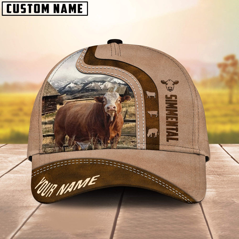 Custom Name Simmental Light Brown Cap, Farmer Cap, Vintage Farmer Hat, Mens Farmer Hats, Cap For Farmers