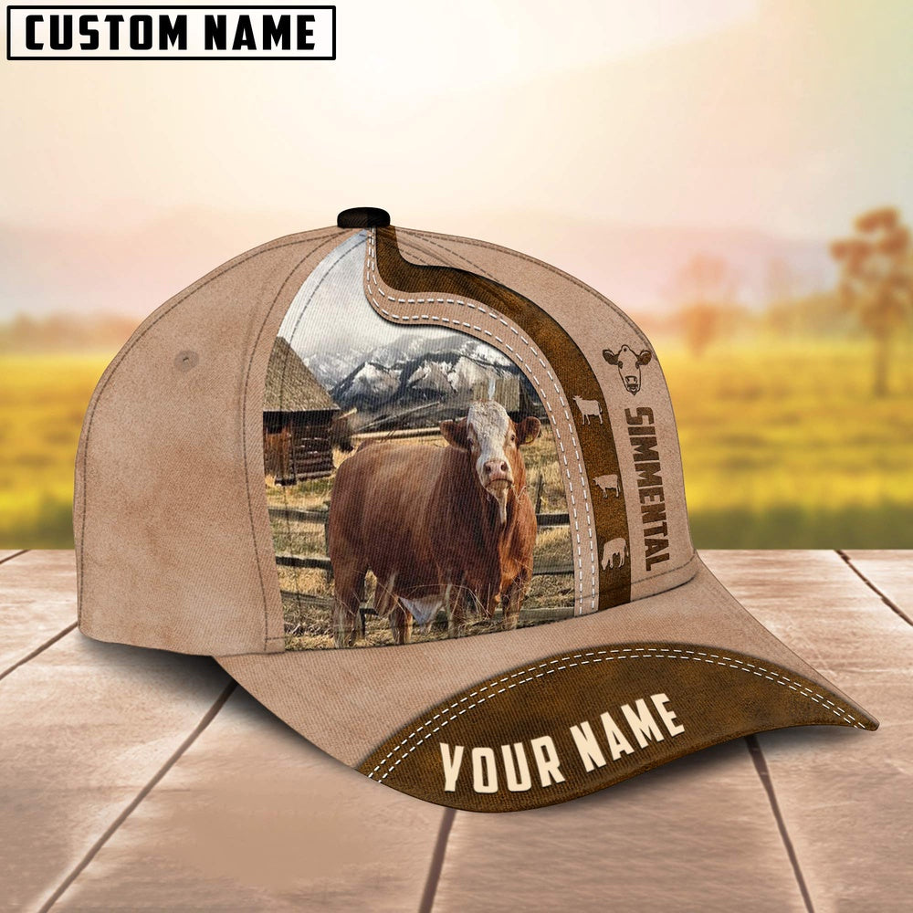 Custom Name Simmental Light Brown Cap, Farmer Cap, Vintage Farmer Hat, Mens Farmer Hats, Cap For Farmers