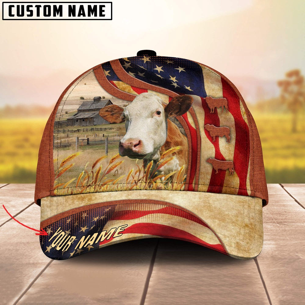 Custom Name Simmental US Flag 3D Cap, Farmer Cap, Vintage Farmer Hat, Mens Farmer Hats, Cap For Farmers
