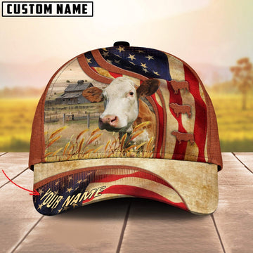 Custom Name Simmental US Flag 3D Cap, Farmer Cap, Vintage Farmer Hat, Mens Farmer Hats, Cap For Farmers