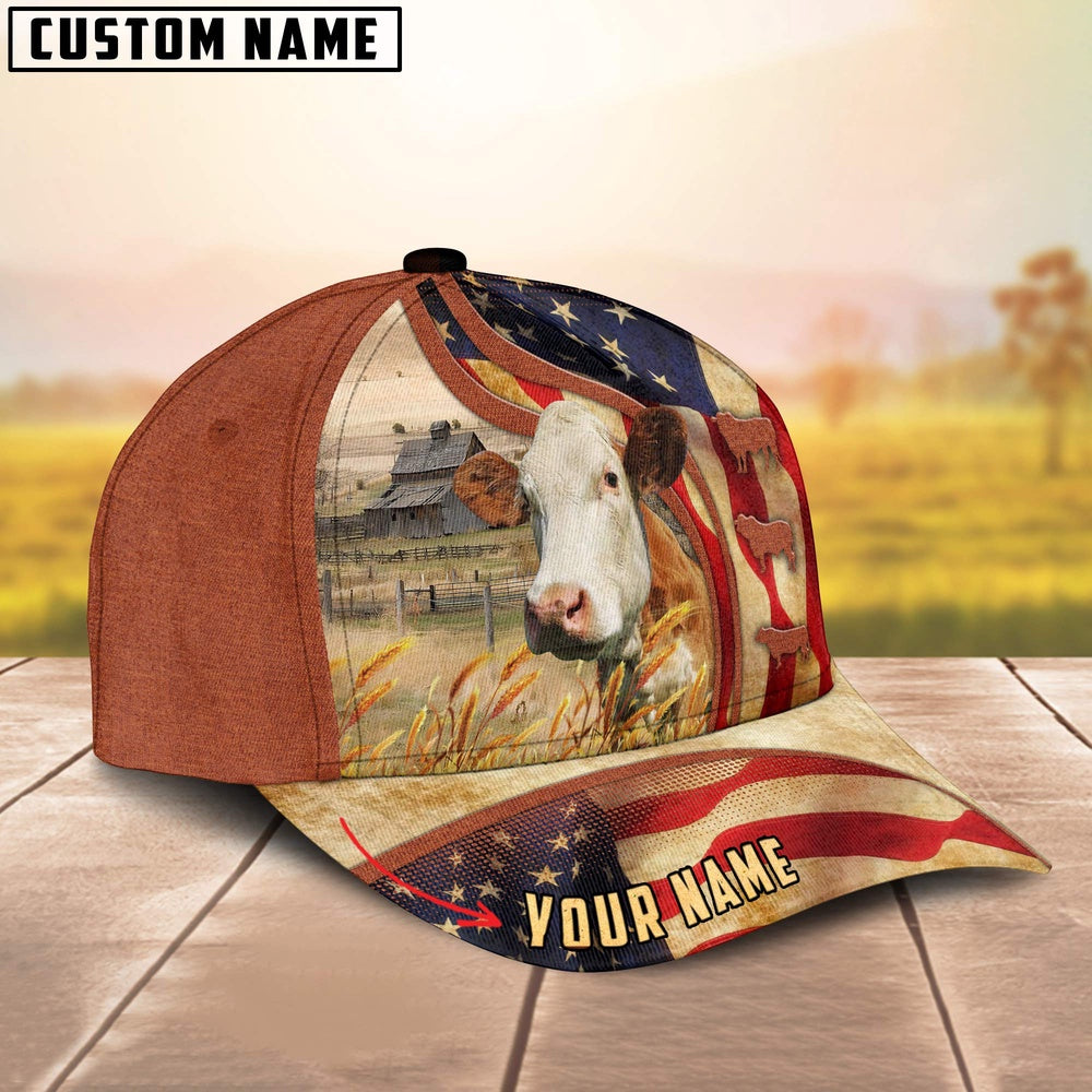 Custom Name Simmental US Flag 3D Cap, Farmer Cap, Vintage Farmer Hat, Mens Farmer Hats, Cap For Farmers
