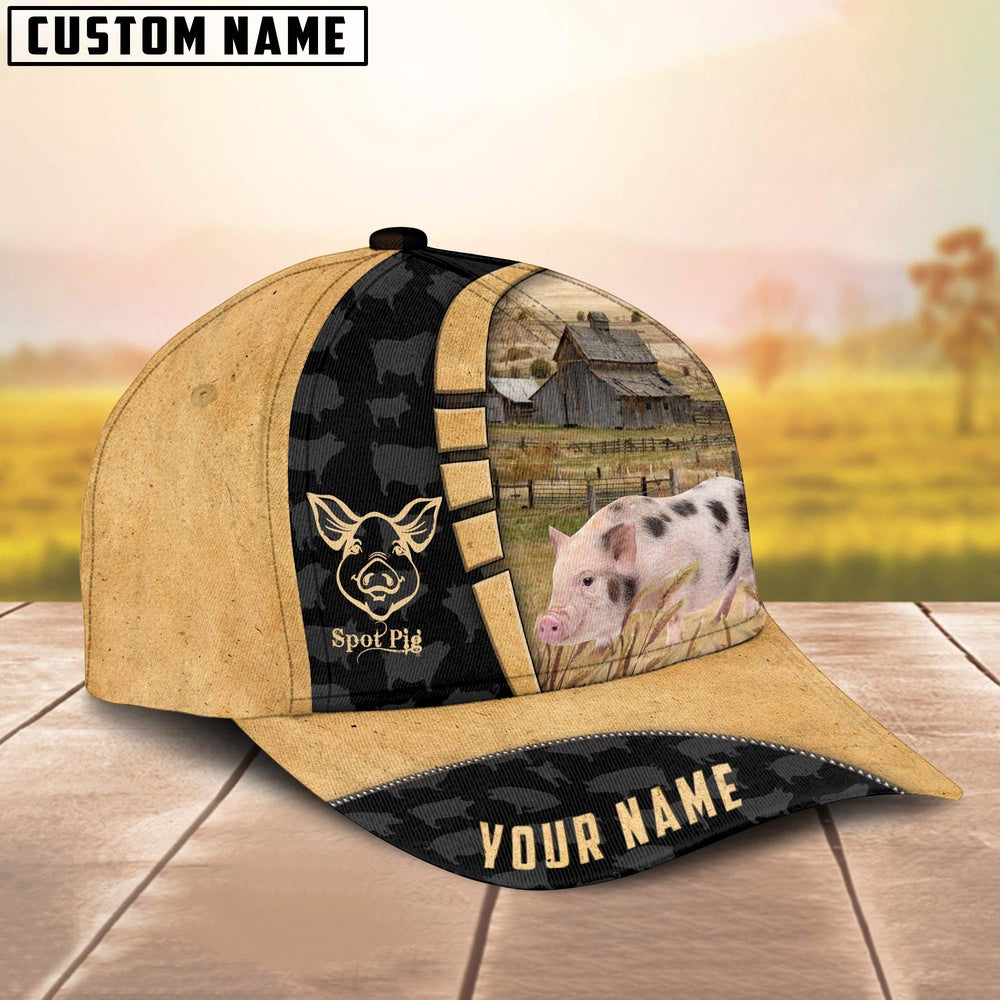 Custom Name Spot Pig Cattle 3D Cap, Farmer Cap, Vintage Farmer Hat, Mens Farmer Hats, Cap For Farmers
