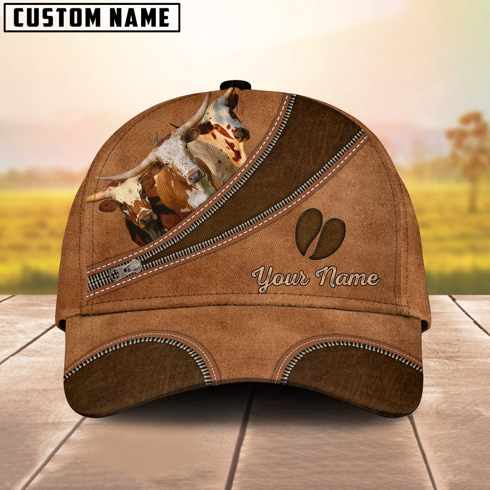 Custom Name Texas Longhorn Brown Happiness Cap, Farmer Cap, Vintage Farmer Hat, Mens Farmer Hats, Cap For Farmers