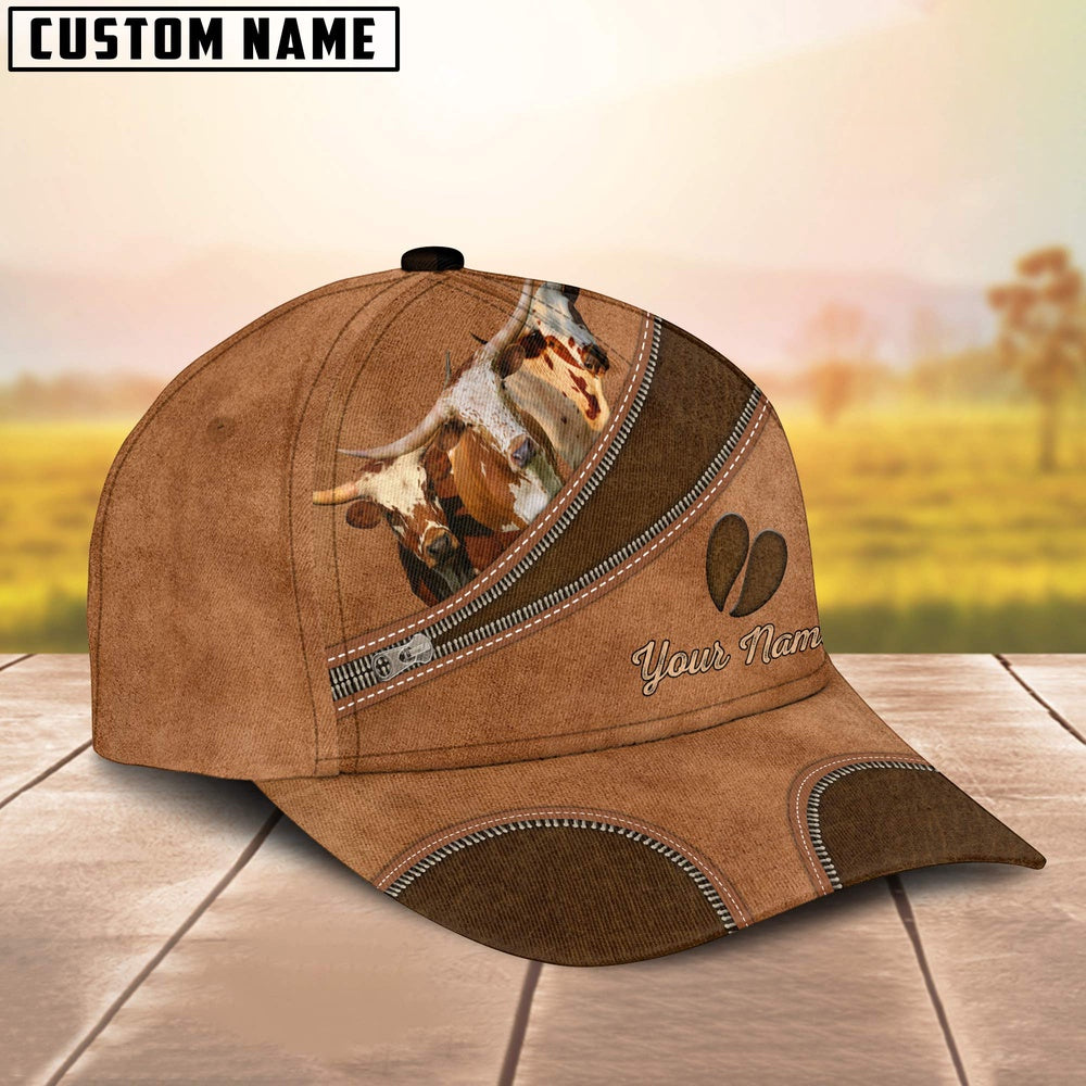 Custom Name Texas Longhorn Brown Happiness Cap, Farmer Cap, Vintage Farmer Hat, Mens Farmer Hats, Cap For Farmers