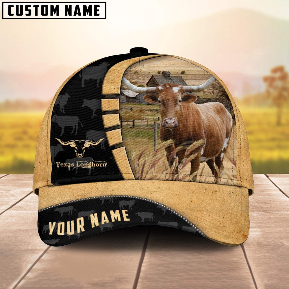 Custom Name Texas Longhorn Cattle 3D Cap, Farmer Cap, Vintage Farmer Hat, Mens Farmer Hats, Cap For Farmers